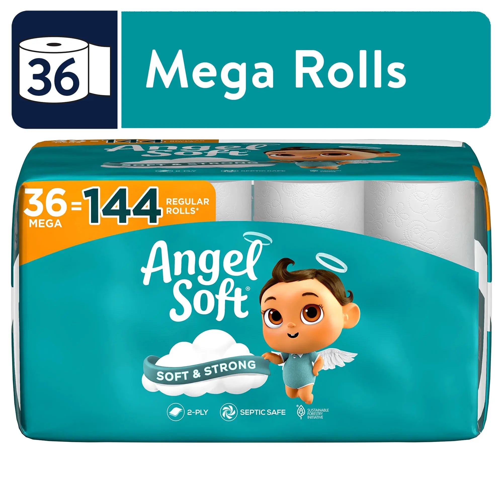 Angel Soft Toilet Paper, 36 Mega Rolls = 144 Regular Rolls, best for toilet wipes, ECO Friendly angel soft 2-ply toilet paper toilet  paper