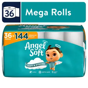 Angel Soft Toilet Paper, 36 Mega Rolls = 144 Regular Rolls, best for toilet wipes, ECO Friendly angel soft 2-ply toilet paper toilet  paper