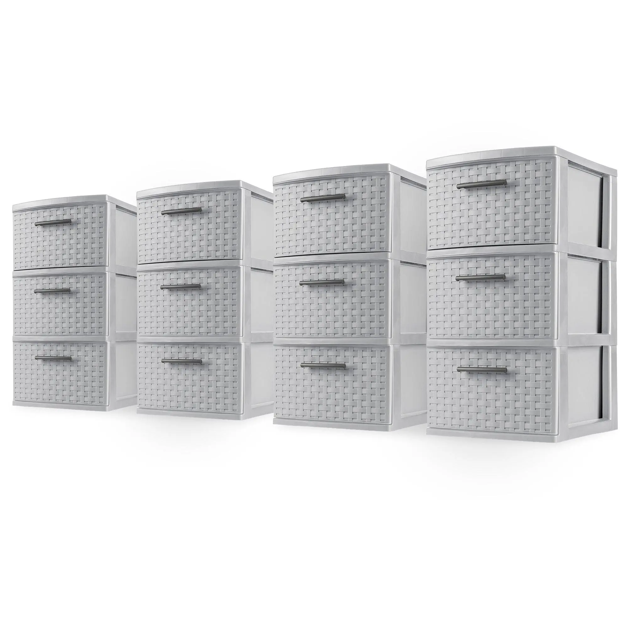 Sterilite 3 Drawer Storage Tower, Plastic Weave Medium Organizer, Cement, 4 Pack Sterilite 3 Drawer Storage Tower, Plastic Weave Medium Organizer, Cement, 4 Pack