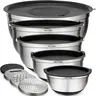 Belwares 5-Piece Stainless Steel Mixing Bowls Set with Airtight Lids & Graters – Non-Slip Nesting Bowls with Measurement Marks for Baking, Cooking & Food Storage