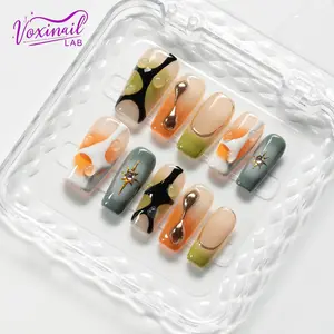 Voxinail Lab | Vivid Flow | Handmade Coffin Press-On Nails | Reusable, Long-Lasting