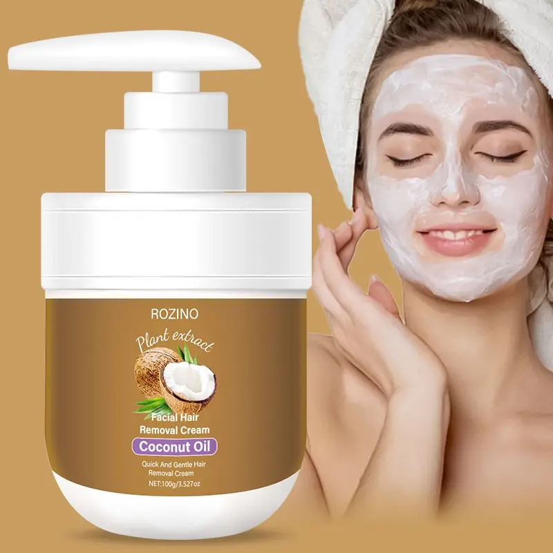 Coconut Oil Facial Hair Remover Cream, Gentle Formula for Lips & Face, Quick Root Dissolution, Moisturizing, Smooth Skin, No Spots