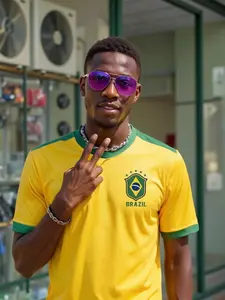 Men's Brazil Retro Style Soccer Jersey, & Crew Neck, Short Sleeve, Fitted, All Seasons, Casual Wear, Sports Training