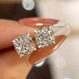 Maxine 925 Sterling Classic Shape Elegant Minimalist Stud Earring Jewelry, 1.5ct*2 AAAAA Cubic Zirconia Cushion Cut Stud Earrings for Women