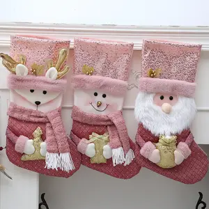 Festive Christmas Stockings Plush with Shiny Sequin Embellishments Perfect for Hanging Decorations Kids Candy Sacks Plush Material Ornaments