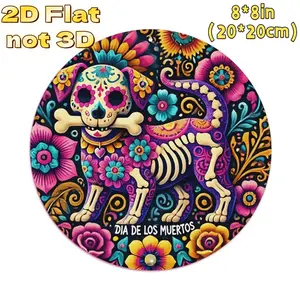 2D Flat 1pc Vibrant Mexican Dia de los Muertos Round Aluminum Sign - Colorful Skeletons & Flowers, 7.87" - Rustic Metal Wall Art for Home, Garage, Dining Room, Cafe, Outdoor Decor, Indoor Wall Decor |   Vibrant Wall Art |   Durable Metal