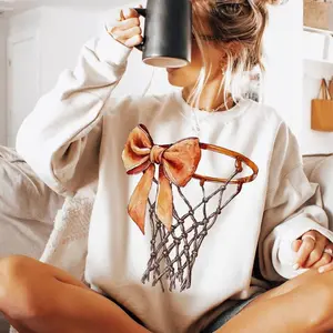[Sale Up To 50%] Coquette Bow Basketball Game Day Sweatshirt, Cute Basketball Mom Crewneck, Trendy Hoops Graphic Shirt for Women, Basketball Mama Gift, Unisex Cozy Outfit for Sports Events - ShamCren