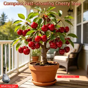 Compact Fast-Growing Cherry Tree ，Live Bare Root Seedling, Healthy Root System, Easy to Grow, Patio & Garden Ready easy-to-cultivate fruit tree seed heirloom non-gmo Hardy Starter Plant