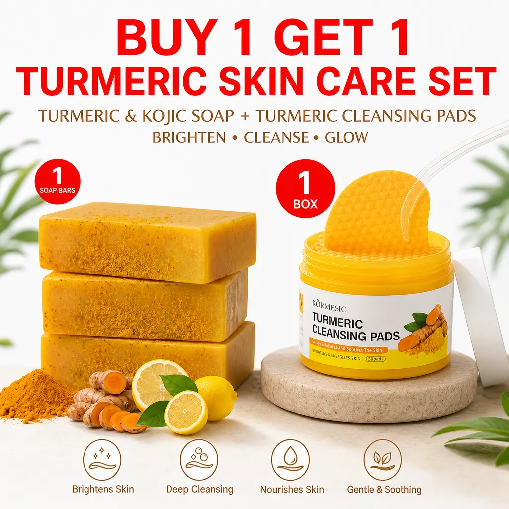 Turmeric Kojic Acid Soap & Cleansing Pads Bundle, 50 Facial Pads + 3 Free Soap Saver Bags,Acne Remover, Deep Cleansing Facial Bar for Bright Radiant Skin, Free 3Pcs Soap Saver Exfoliating Bags Included kojic soap Moisturizing Cleanser
