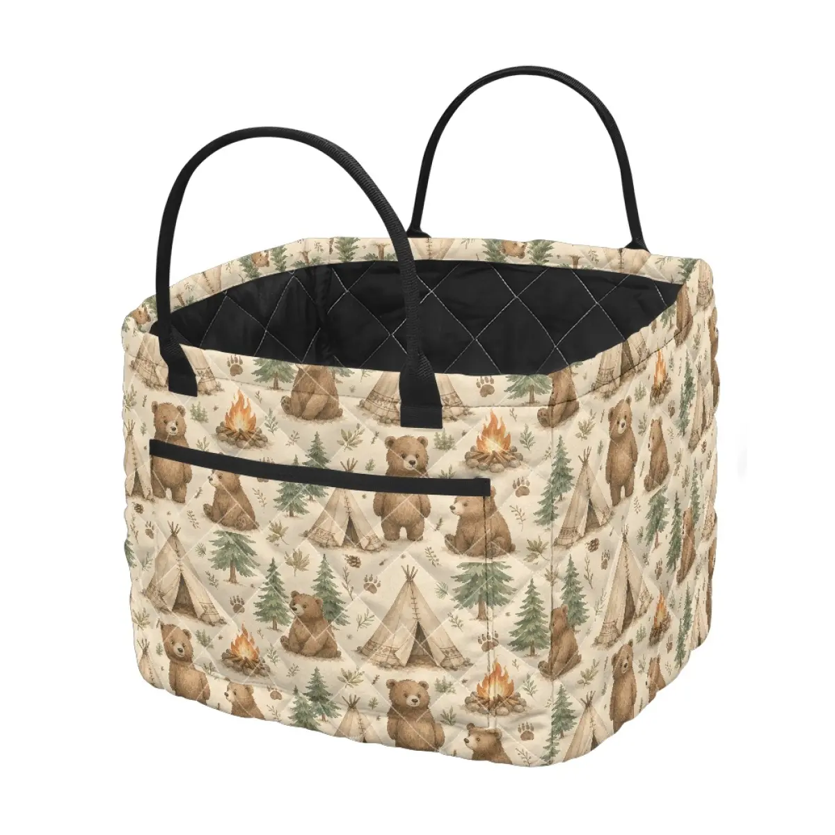 Starry Night Cabin Quilted Laundry Basket car Storage Basket- Large Capacity Quilted Storage Basket Clothes Hamper with Handles, Pockets, Soft Fabric Storage Bin for Dirty Clothes, Toys, Nursery, Mom Gift