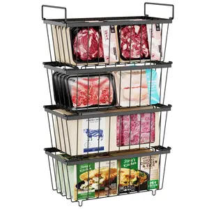 Deep Freezer Organizer Bins 3/4/5/6/8 Pack Stackable Chest Freezer Organizer for 7 Cu.FT Deep Freezer Sort Frozen Meats Iron Basket with Handle Easy Reach Efficient Freezing Cold Storage Food Preservation