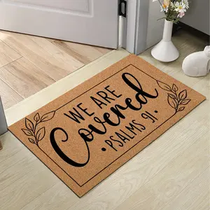 We Are Covered Psalm 91 Doormat Diatomaceous Earth Welcome Mat with Non Slip Backing Christian Religious Entry Mat for Indoor Outdoor Use Faith Based Home Decor Inspirational Housewarming Gift