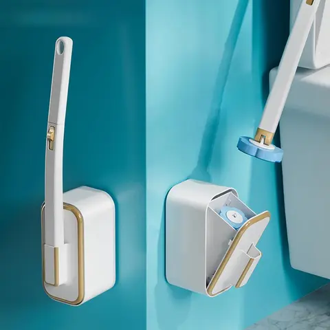 Household Wall-Mountable Disposable Toilet Brush Set - 1 Set with 18 Disposable Refills (Ocean/Lemon Heads), Large Diameter Sponge, Firm Adhesive Tabs, Simple Switch, Quick Clean Function, Multiple Scents Available