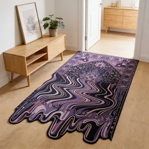 Retro psychedelic melting pattern irregular carpet, Abstract rugs, Decorative rug, purple black artistic floor mat, living room coffee table anti slip and wear-resistant foot mat, e-sports room decoration mat suitable for ins style/decoration
