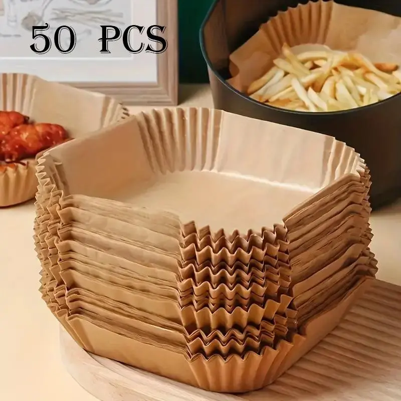 Value Pack 50/100-Piece Non-Stick Disposable Air Fryer Liners, Square Paper Liners for Baking, Roasting, and Microwave Cooking, Easy Cleanup, Baking Supplies, Bakery Supplies