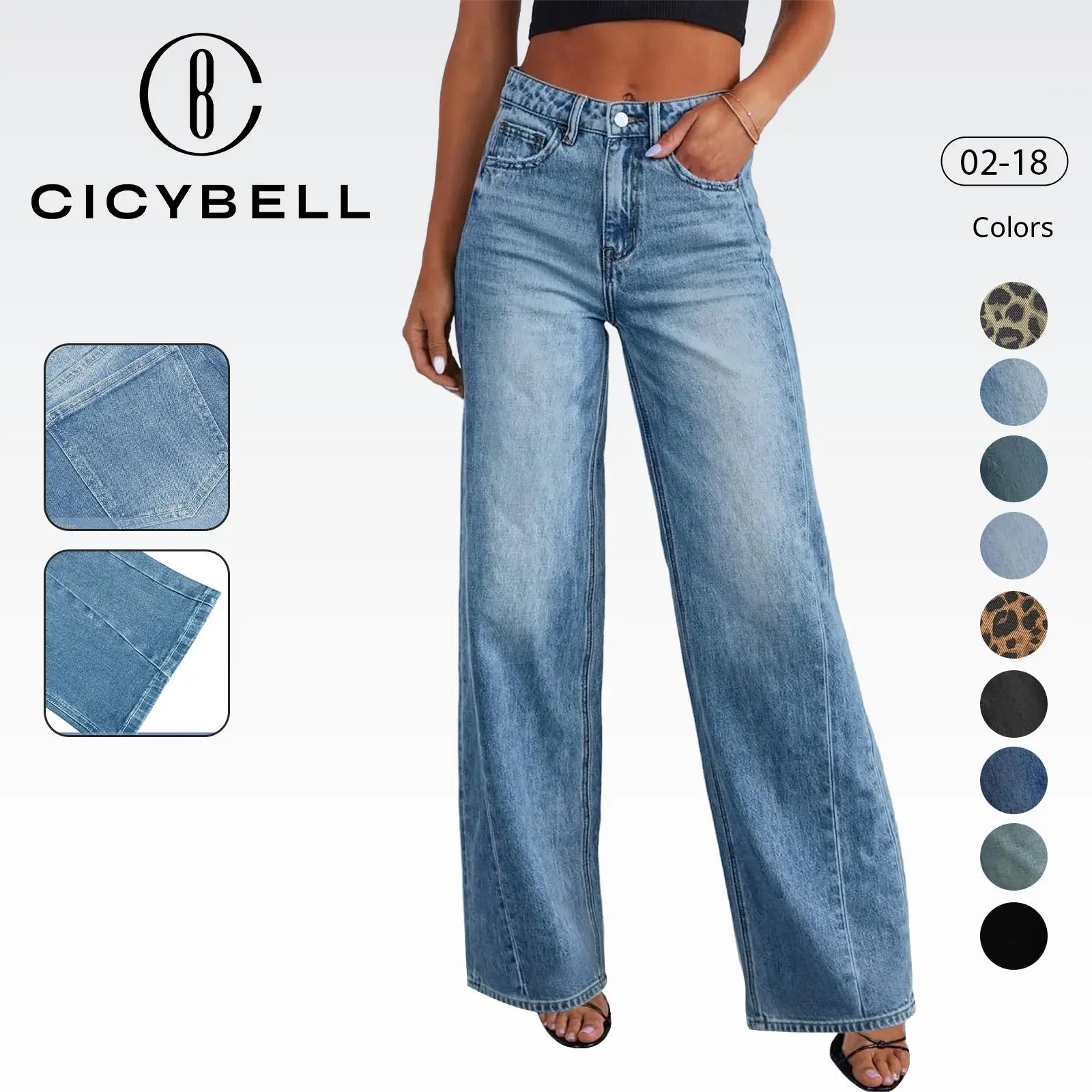 Cicy Bell Womens Wide Leg Jeans High Waisted Boyfriends Baggy Stretchy Denim Pants with Pockets