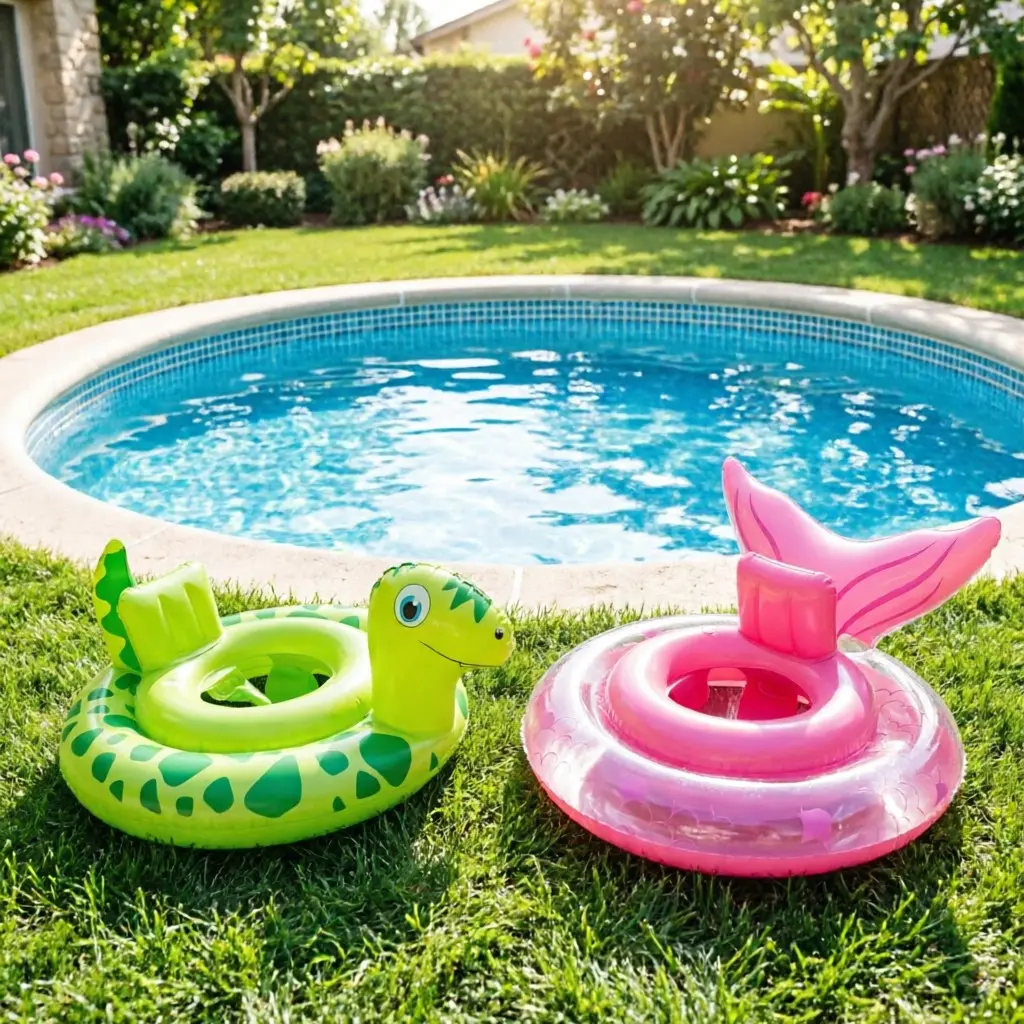 Dinosaur & Mermaid Inflatable Swimming Ring with Backrest, Beginner Swimmer Gift, Soft Lightweight, Easy Storage, Portable Pool Float, Pool Floaties, Pool Beach Toy, Pool Floats
