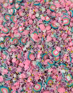 Rainbow Clay Slices, Non-Edible Unicorn Sprinkle Mix, Polymer Clay, Fake Sprinkles, Nail Art Supplies, Shaker Mix, Flower, Stars