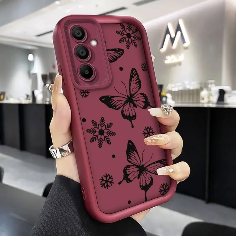Light Luxury Hollow Black Butterfly Angel Eye Phone Case for Samsung Galaxy S26-S25-S24+-S24-S23-S22-S21 Ultra FE Note20 A54-A53-A52-A36-A35-A34-A33-A17-A16-A15-A14-A13, Adult Non-Slip Waterproof Shockproof Soft TPU Full Camera Lens Protection Cover, Full