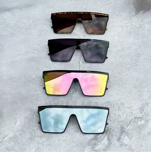 Oversized Square Shield Sunglasses, UV400 Protection Flat Top Shades, Fashion Mirror & Solid Lens Sunglasses for Women & Men