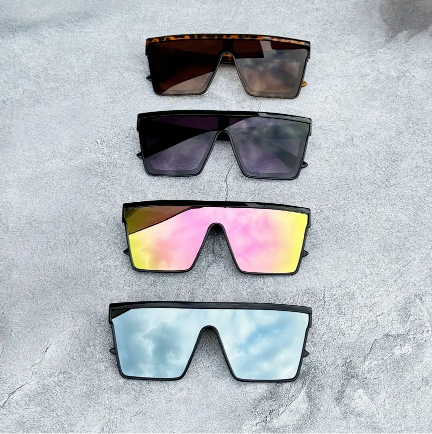 Oversized Square Shield Sunglasses, UV400 Protection Flat Top Shades, Fashion Mirror & Solid Lens Sunglasses for Women & Men
