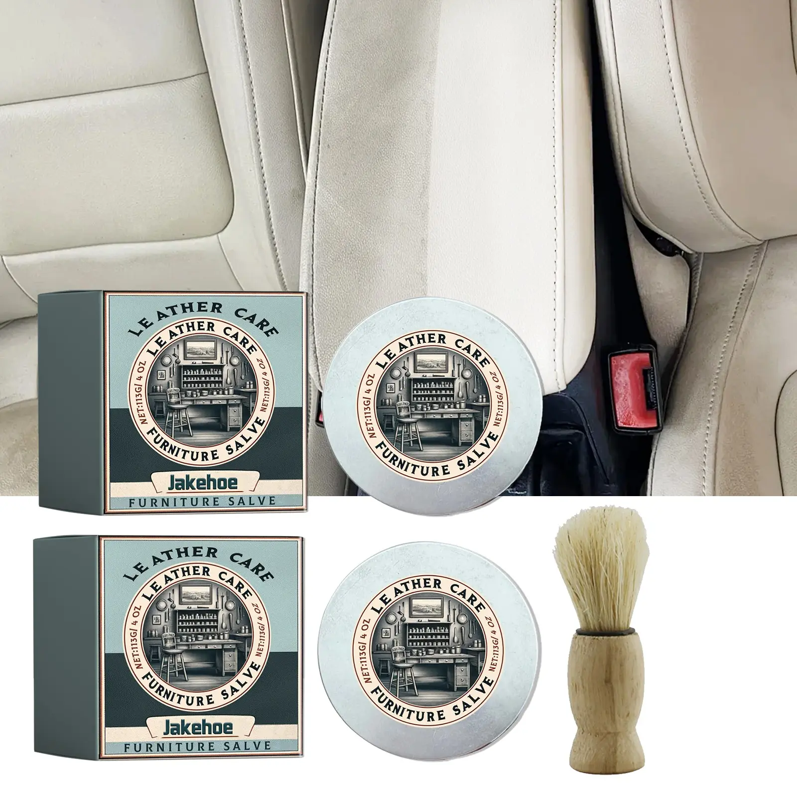 Jakehoe Leather Oil Paste Set, Premium Leather Care, Furniture Leather Care Repair Cream, Leather Restorer, Car Seat Sofa Cleaning Maintenance, Leather Jacket Care