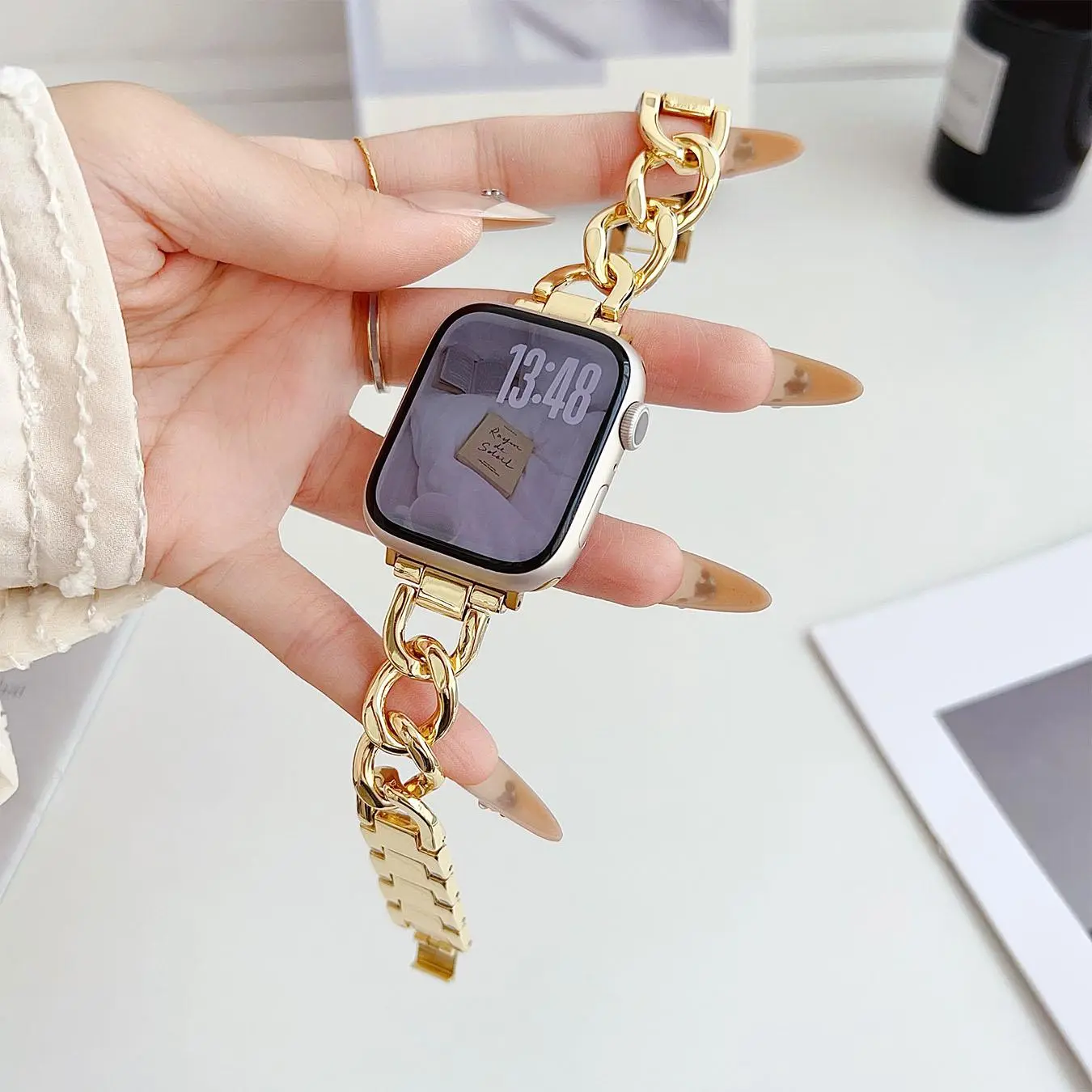 Fashionable metallic Watch Band (Band Only), Fashionable Chain Design Watch Band, Smart Watch Accessories for Apple Watch Series S10/9/8/7/6/5/4/SE, Wearable, Smartwatch Strap, Wearable Tech Accessories, Smart Watch Straps