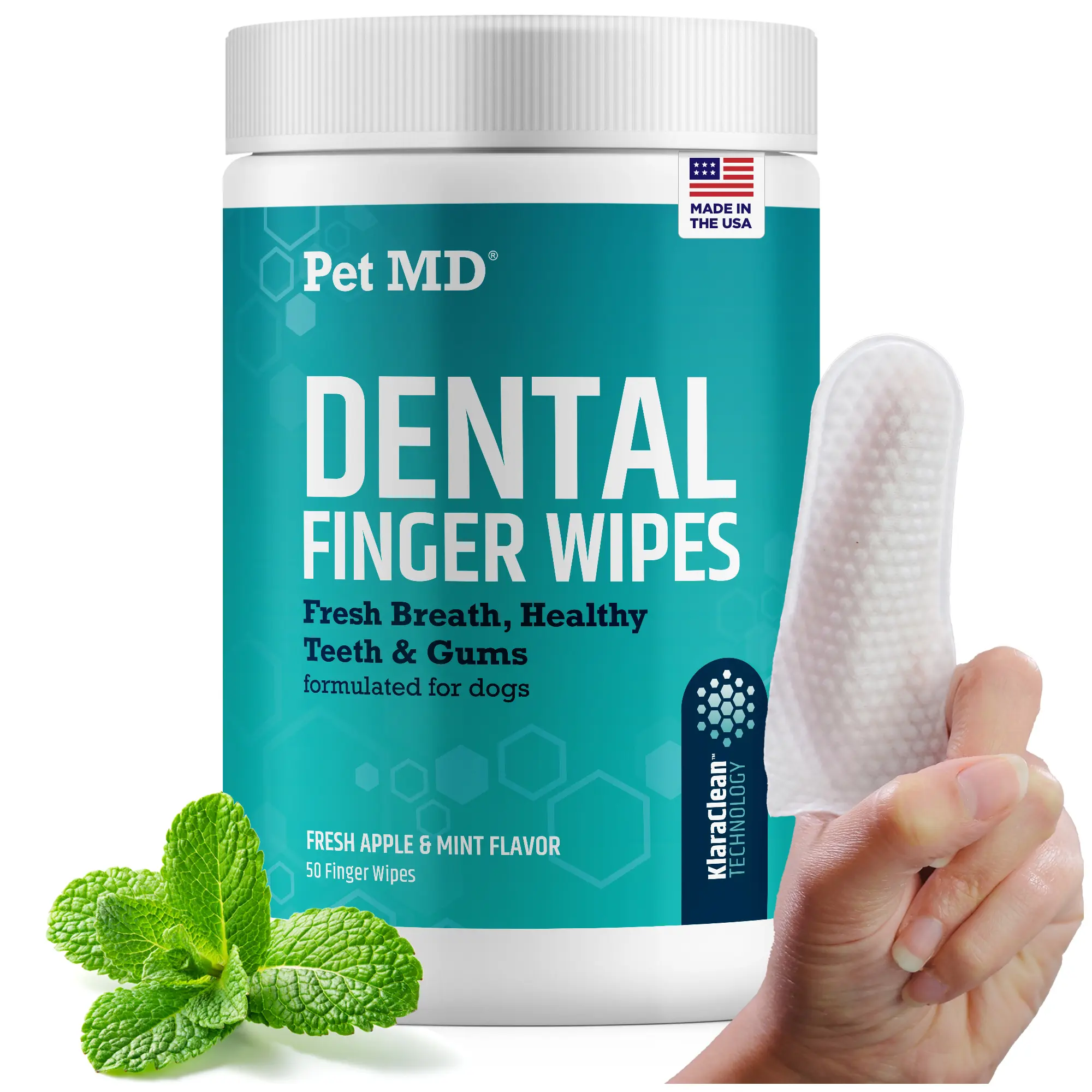 Pet MD Dental Finger Wipes for Dogs- Fresh Apple & Mint, 50ct