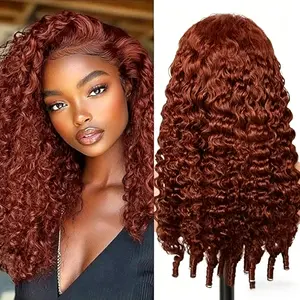 Reddish Brown Burmese Curly 13x6 Lace Wig precut Glueless 180% Density Human Hair Pre Plucked human hair wig