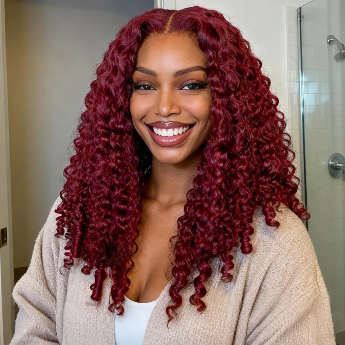 OQ HAIR Burgundy 99J Color Burmese Curly 13x6 Lace Glueless Wig 220% Density Pre Cut 9x6 Lace Snug Fit Drawstring Wear Go Wig