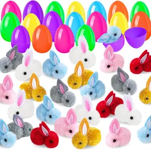 24 Pack Easter Eggs Fillers with Easter Bunny Plush,Easter Basket Stuffers Mini Colorful Bunny,Mini Stuffed Animal for Kids Toddler Teens Boys Girls