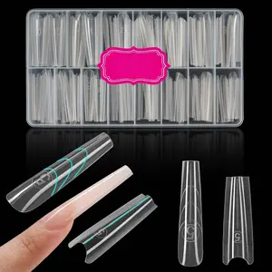 Original Sandwich Nails Dual Forms - 150Pcs Long Coffin Nail Mold for Quick Nails Extension, 15 Sizes Plastic Form, Salon Nail Art Tools