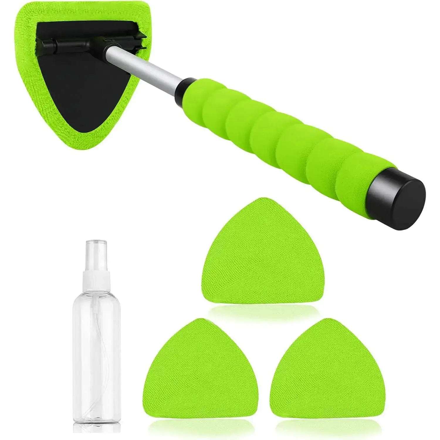 Car Windshield Surface Cleaner - Automotive Car Detailing Accessory with Extra-Long Extendable Aluminum Alloy Pole, Pivoting Pivot Head, Soft Grip Microfiber Pad, 4 Washable Replacement Pads for Hard-to-Reach Areas