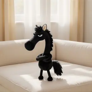 New Arrival Cool Black Horse Keychain Bag Charm Plush Stuffed Animal Doll Ornament For Backpack Purse And Decoration