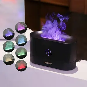 Portable Simulated Flame Air Aroma Diffuser, 7-Color Flame Noiseless Essential Oil Diffuser with Auto-Off Protection, Aromatherapy for Home, USB-Powered Desktop Room Humidifier and Fragrance Machine