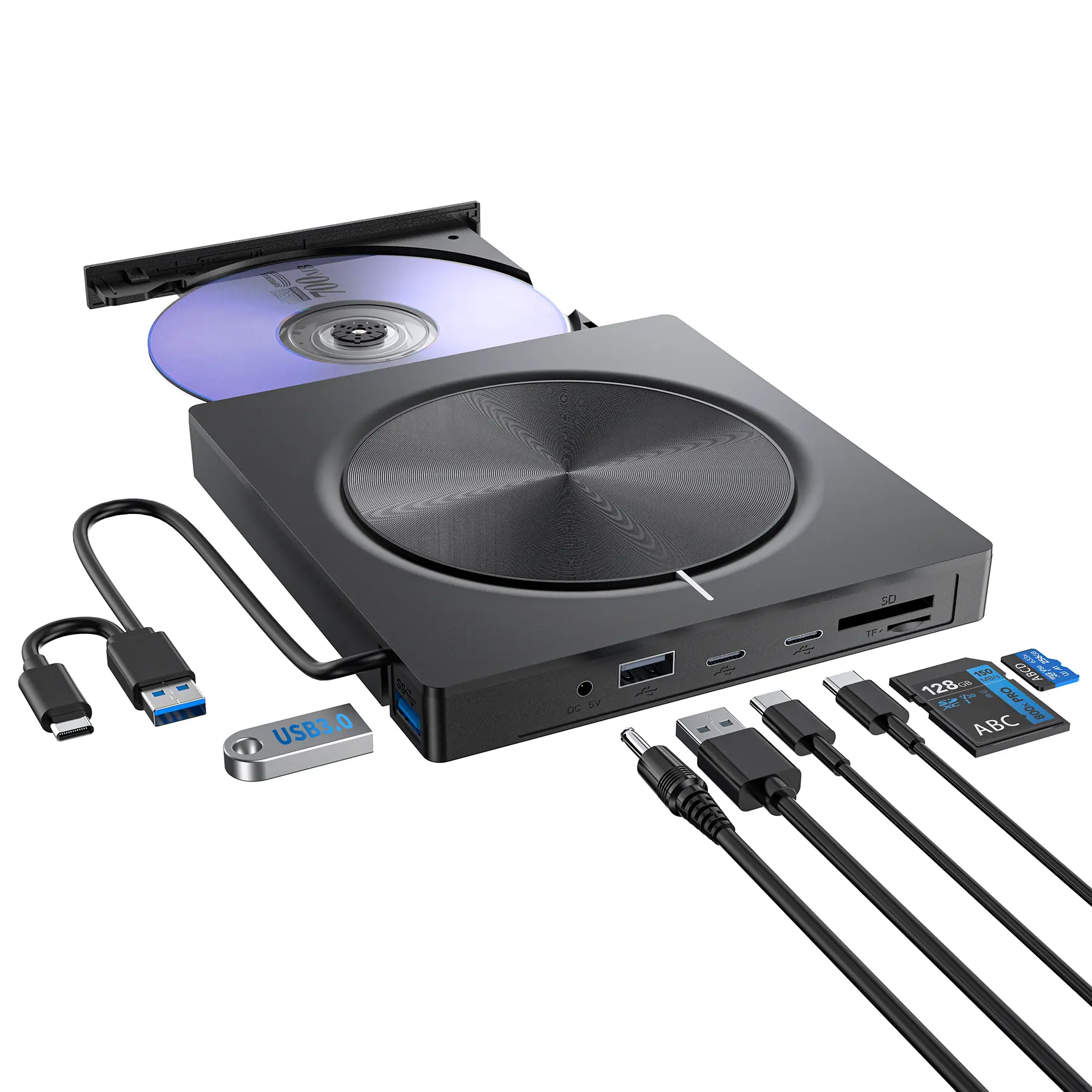 8-in-1 USB 3.0 High-Speed External CD/DVD Burner - Compact Plug-and-Play DVD Player & CD-ROM Drive for Desktop, Laptops, Compatible with Mac, Windows 11/10/8/7, Ideal for Traveling, Working from Home