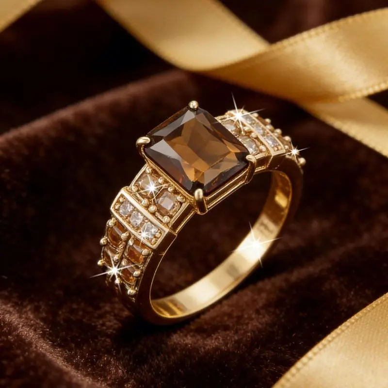 Women's Synthetic Stone Cubic Zirconia Ring - 1PC Exquisite Square Main Stone with Fine Auxiliary Accents, Dazzling Shine, Ideal for Daily Female Wear or Holiday Gift, Glamorous, Everyday, Square Rings, Metal Coating, Elegant, Chic Look, Fashion