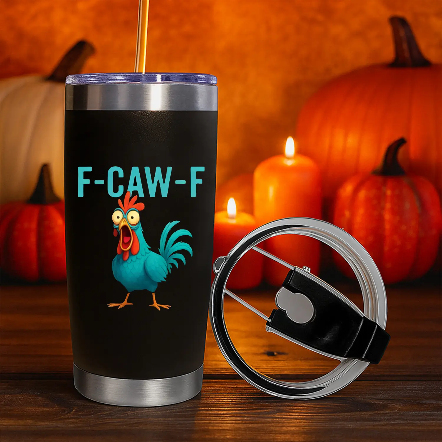 [BNB Halloween Gift 2025] F-Caw-F Funny Tumbler 20oz, Drinkware Coffee Cup, Rooster, Chicken, Trending Cup Gifts for Birthday Halloween Valentines Mothers Day Christmas