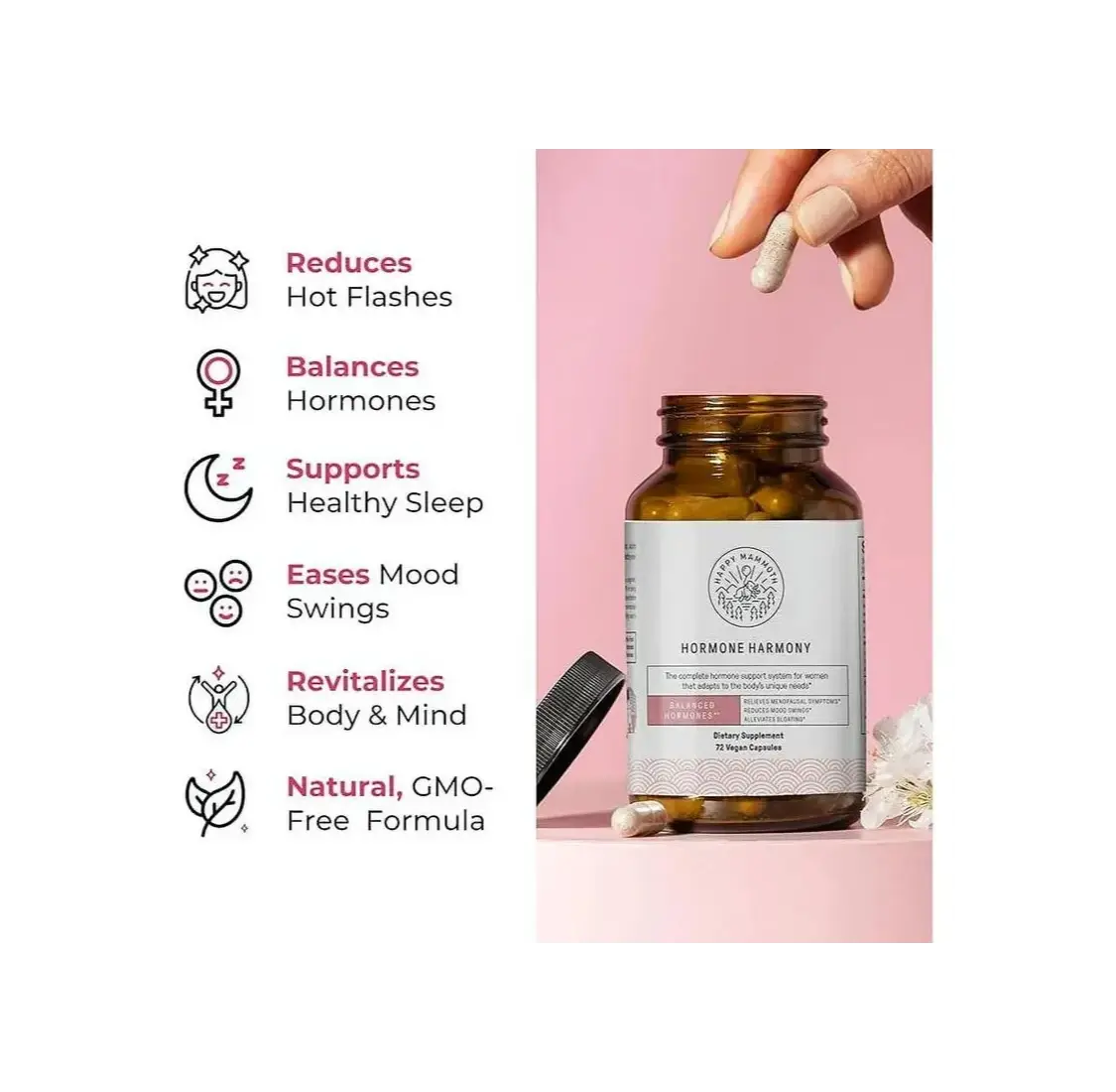 Hormone Harmony – Natural Hormonal Support for Women to Improve Mood, Sleep, Energy & Overall Wellbeing – Gentle Plant-Based Formula with 72 Vegan Capsules Vitamin Healthcare Fitness