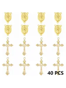 40 Hidden Cross Pendants, Sacred Miracle Medal Centerpiece, Alloy Cross Charms, Oval Lampshade Connectors, Jewelry Making Supplies