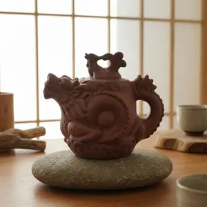 Vintage collectibles Oriental Dragon Phoenix Zisha Teapot ，Premium Zhuni Clay | Rare Chinese Tea Art，Handcarved Dragon Phoenix Red Clay Teapot | Auspicious "Good Fortune" Design ， Ultimate Auspicious Collectible