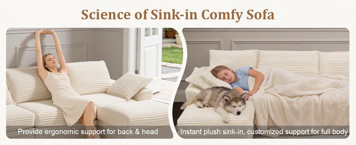 【2 Packages Shipping】NABUMI 71" Small Modular Sectional Sofa with Storage, Extra Deep&High Seat Corduroy Cloud Couch, 2 Seater Loveseat Sofa with Ottomans, Comfy Fluffy, Free Combination, Tool-Free Assembly, Black, Beige, Dark Gray, Green