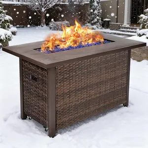 Gaptainer 42" Propane Fire Pit,Outdoor Wicker Fire Pit Tables Rectangular Tabletop,50000 BTU w/CSA-Certified,Backard Heavy Duty Firepit Modern