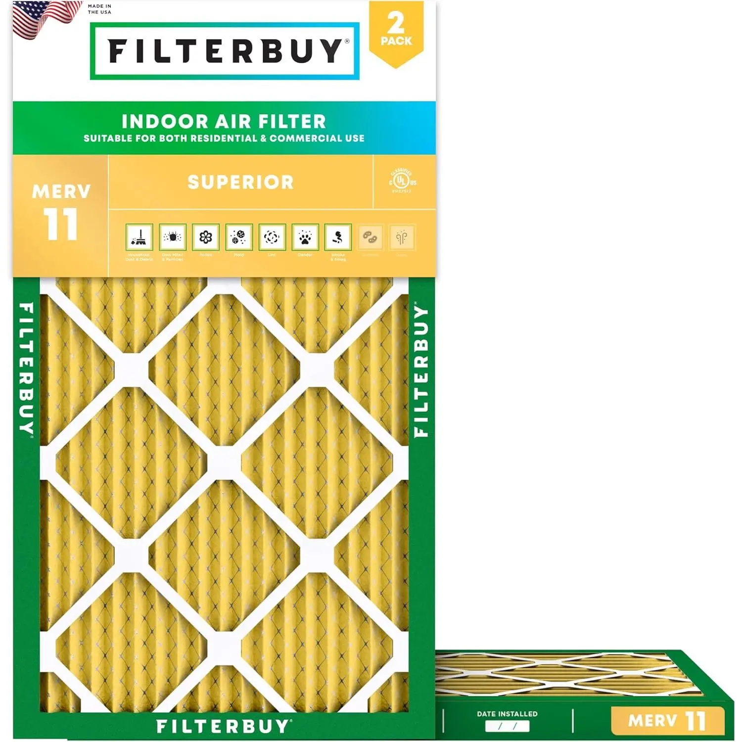 Filterbuy 18x30x1 Air Filter (2-Pack), Pleated MERV 11 Allergen Defense HVAC AC Furnace Air Filters (Actual Size: 17.75 x 29.75 x 0.75 Inches)