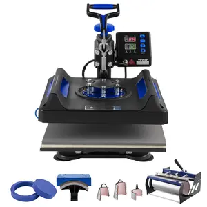 【Summervibes】VEVOR Heat Press Machine,  , 15 x 15 inch, 8 in 1 Heat Transfer Machine with 30 oz Tumbler Press, 360° Swing Away Digital T-Shirt Pressing, Teflon Coating, for T-Shirts/Mugs/Hats/Plates, Black+Blue