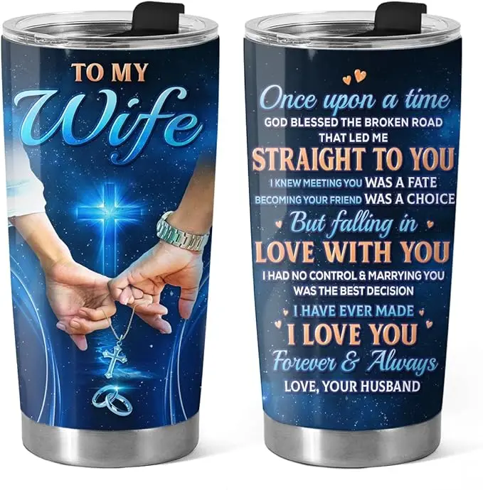 Gifts for Wife from Husband - 20 Oz Stainless Steel Tumbler, Romantic Mother's Day, Wedding, Anniversary, Birthday, Valentines Gift Ideas for Her, Coffee Drinking Cup with Lid, Wife Gifts from Husband Drinkware Flasks Mug Bottled