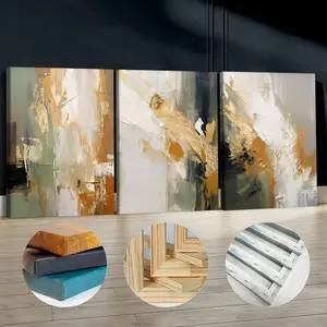 3Pcs Wooden Framed Canvas Painting, Abstract Gold And Grey Strokes Artwork, Exquisite Poster, Home Decoration, Pattern Wall Art Decor, For Living Room, Bedroom, Office, Restaurant, Bar Wall Decor, Waterproof, Odorless, Painting, Print Artwork.