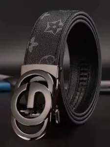 Men's Luxury Letter Pattern Belt, Automatic Buckle Business Belt, Classic Plaid Fashion Belt, Denim Waistband, Versatile for All Occasions, Adjustable Belt