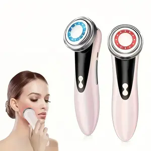 Portable USB Rechargeable Facial Massager - Interchangeable Red and Blue Light Vibrating Skincare Device with 350mAh Battery, Essential for Home and Travel