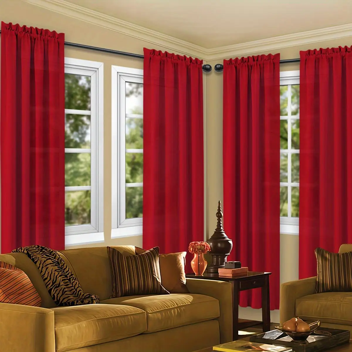 Jacquard Double-Layer Room Curtain - Modern Simple Design for Bedrooms & Living Rooms - 2 Counts of 4 Curtains for Home Decor Blackout Window Cover -